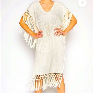 $295 Value Jaline Pilar Short Macrame Beach
Dress. Color: Ecru